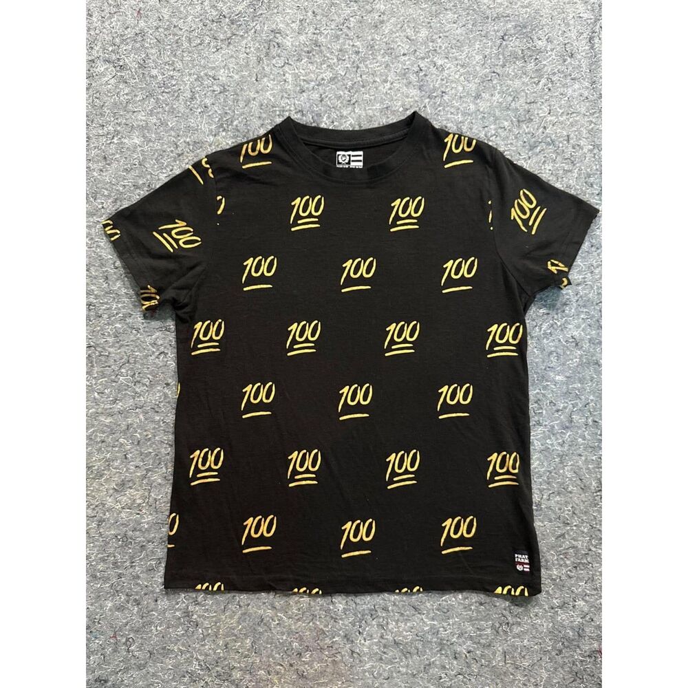 Phat Farm Men’s Large Black Gold 100 Emoji All Over Print T-Shirt